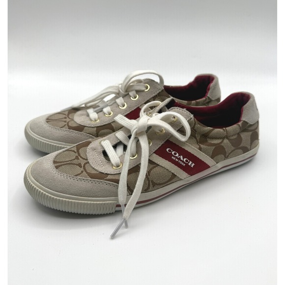 Coach Shoes - Coach Mila Sneakers Women 9 Brown Signature C Jacquard Suede Low Top Casual Y2K